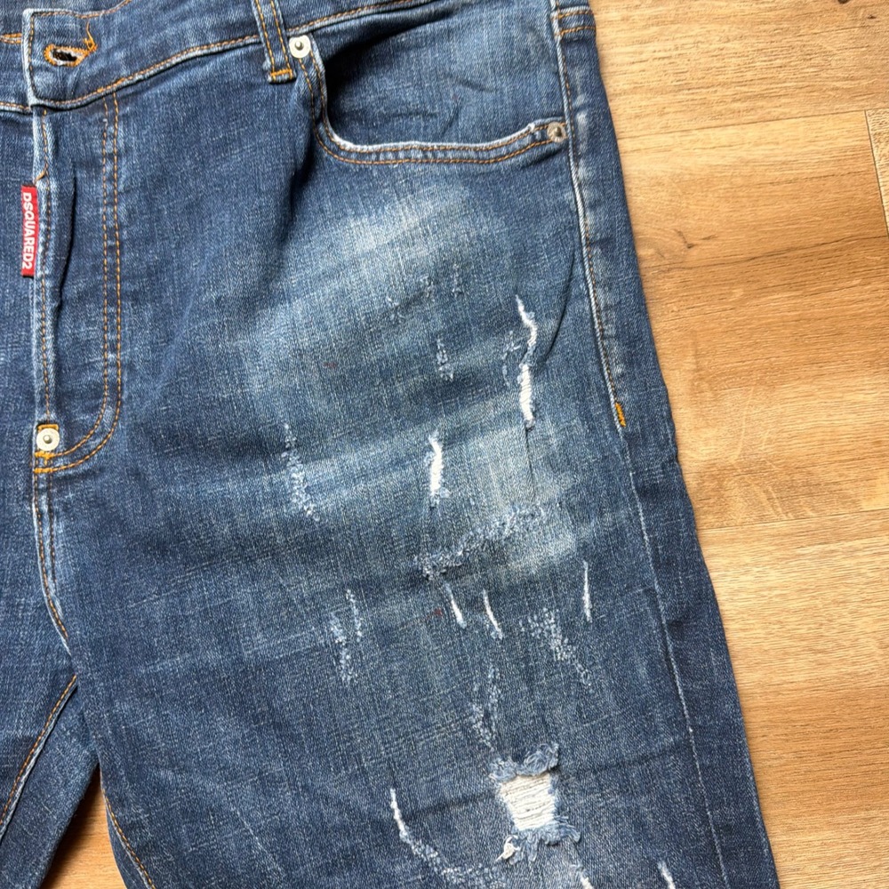Dsquared2 Slim Jeans Mens 54 Blue Distressed Paint Splatter Made in Italy Denim - Picture 7 of 16